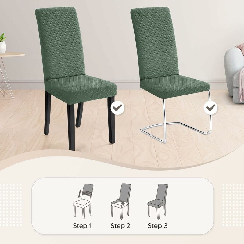 Chair Covers, 4 Pieces Chair Covers, Stretch Dining Chair Covers, Universal Washable Removable Cover (Green) - Image 4
