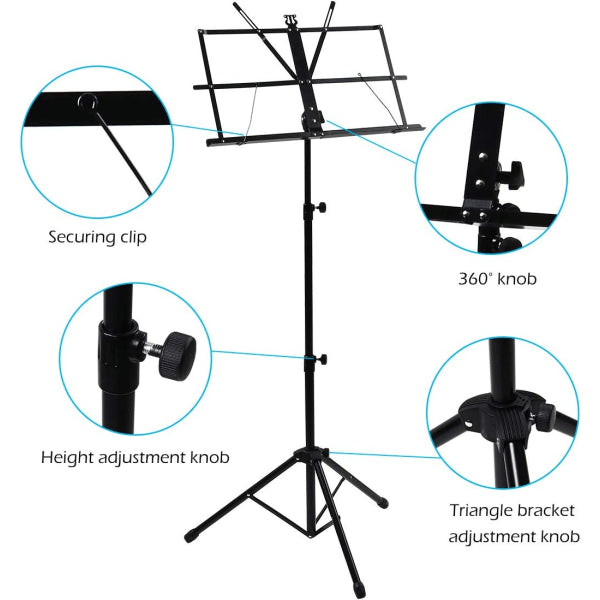 {CA}Adjustable Music Stand, Portable Foldable Metal Stand with Carrying Bag, Lightweight for Storage or Travel, Black - Image 4