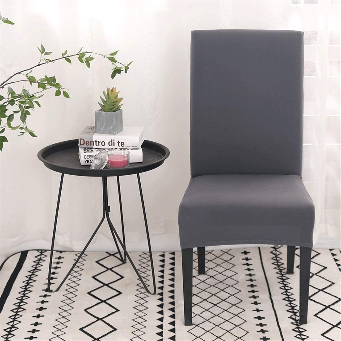 Chair Covers Set of 4 or 6, Stretch Removable Washable Chair Covers Decoration Slipcovers Seat Covers for Hotel grey-tfrf grey 6pcs - Image 4