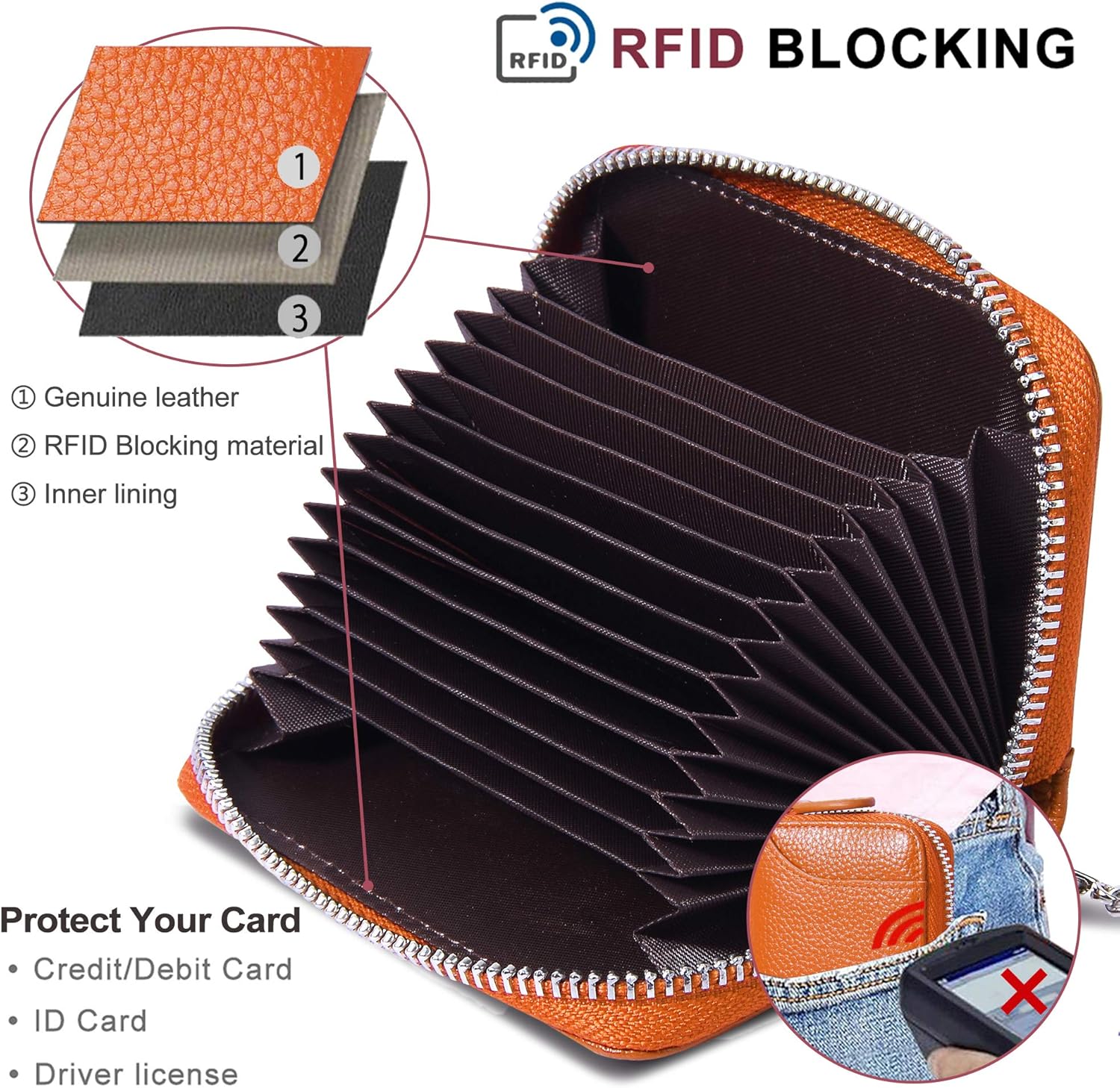 Credit Card Holder RFID Blocking Wallets Thin Mini Bag for Travel Card Case & Money Organizers Cash Envelope Wallet for Women Gift_yux Orange - Image 3