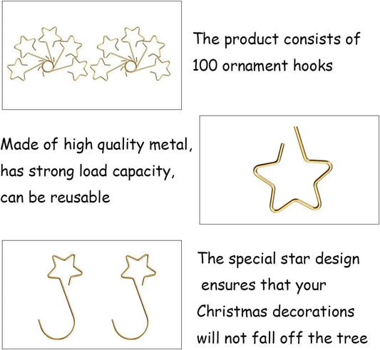 100 Christmas tree baubles hooks for decoration - Gold star - Image 3