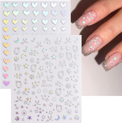 Sheets Aurora Nail Stickers 3D Holographic Laser Heart Star Moon Flame Flower Butterfly Nail Decals Self-adhesive Nail - Image 4