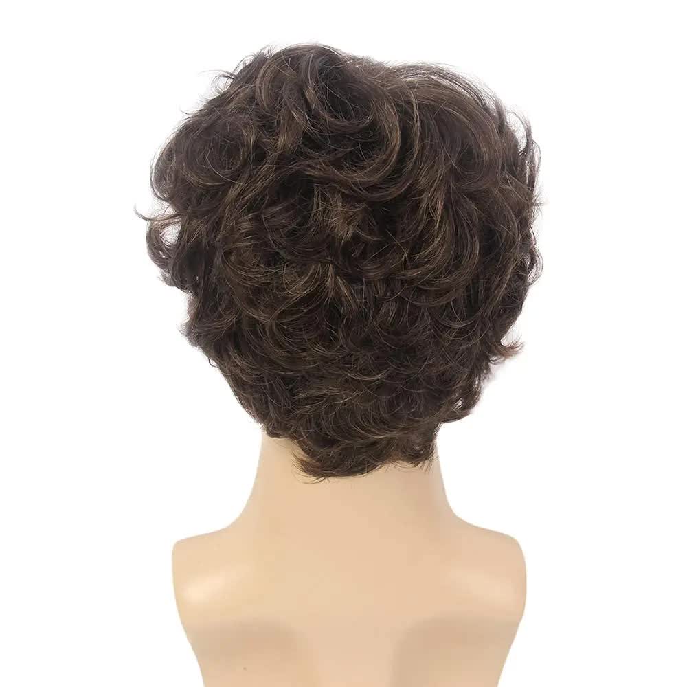 Short Black Men's Wig with Curly and Fluffy Wigs, Natural Synthetic Wigs for Men, Daily Party Wear for Men Brown 10 Inch - Image 2