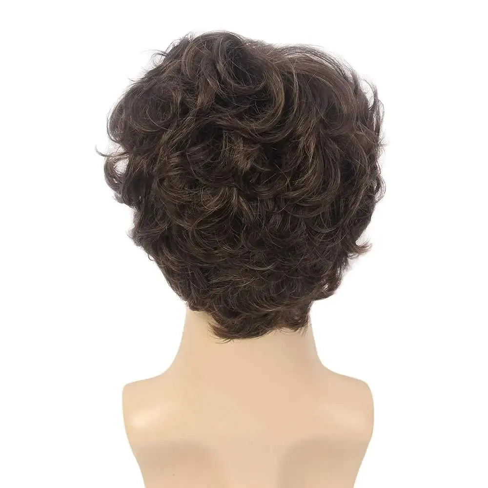 Short Black Men's Wig with Curly and Fluffy Wigs, Natural Synthetic Wigs for Men, Daily Party Wear for Men Brown 10 Inch - Image 2