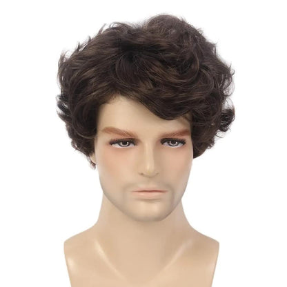 Short Black Men's Wig with Curly and Fluffy Wigs, Natural Synthetic Wigs for Men, Daily Party Wear for Men Brown 10 Inch - Image 3