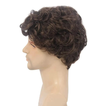 Short Black Men's Wig with Curly and Fluffy Wigs, Natural Synthetic Wigs for Men, Daily Party Wear for Men Brown 10 Inch - Image 4