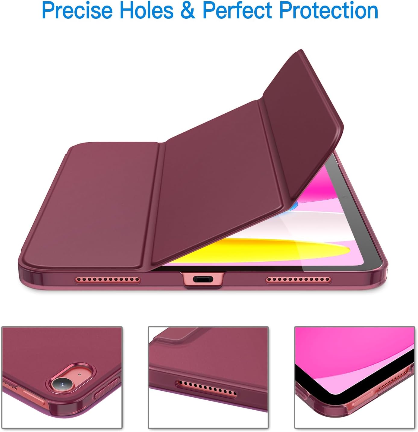 Case for iPad (A16) 11th/10th Generation (2025/2022), Slim Stand Hard Back Cover Auto Wake/Sleep Function (Burgundy) - Image 3
