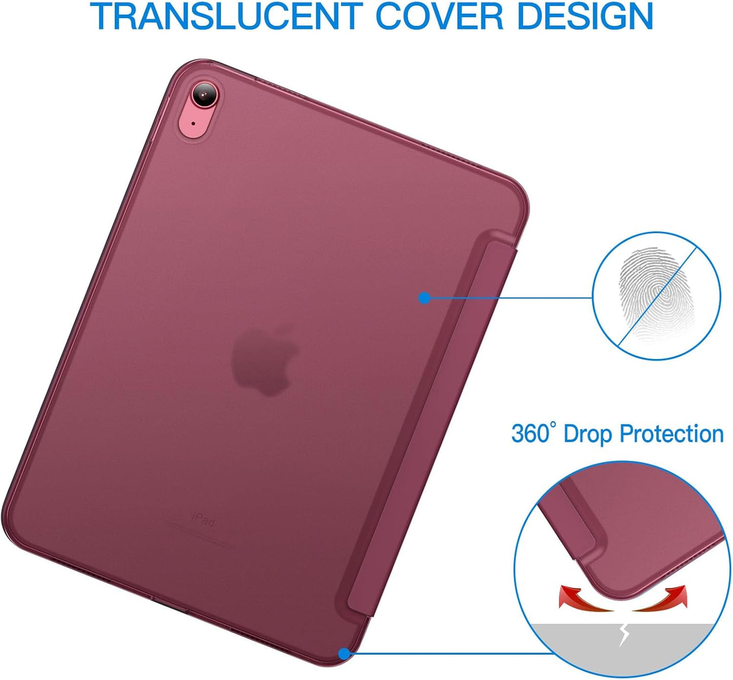 Case for iPad (A16) 11th/10th Generation (2025/2022), Slim Stand Hard Back Cover Auto Wake/Sleep Function (Burgundy) - Image 4