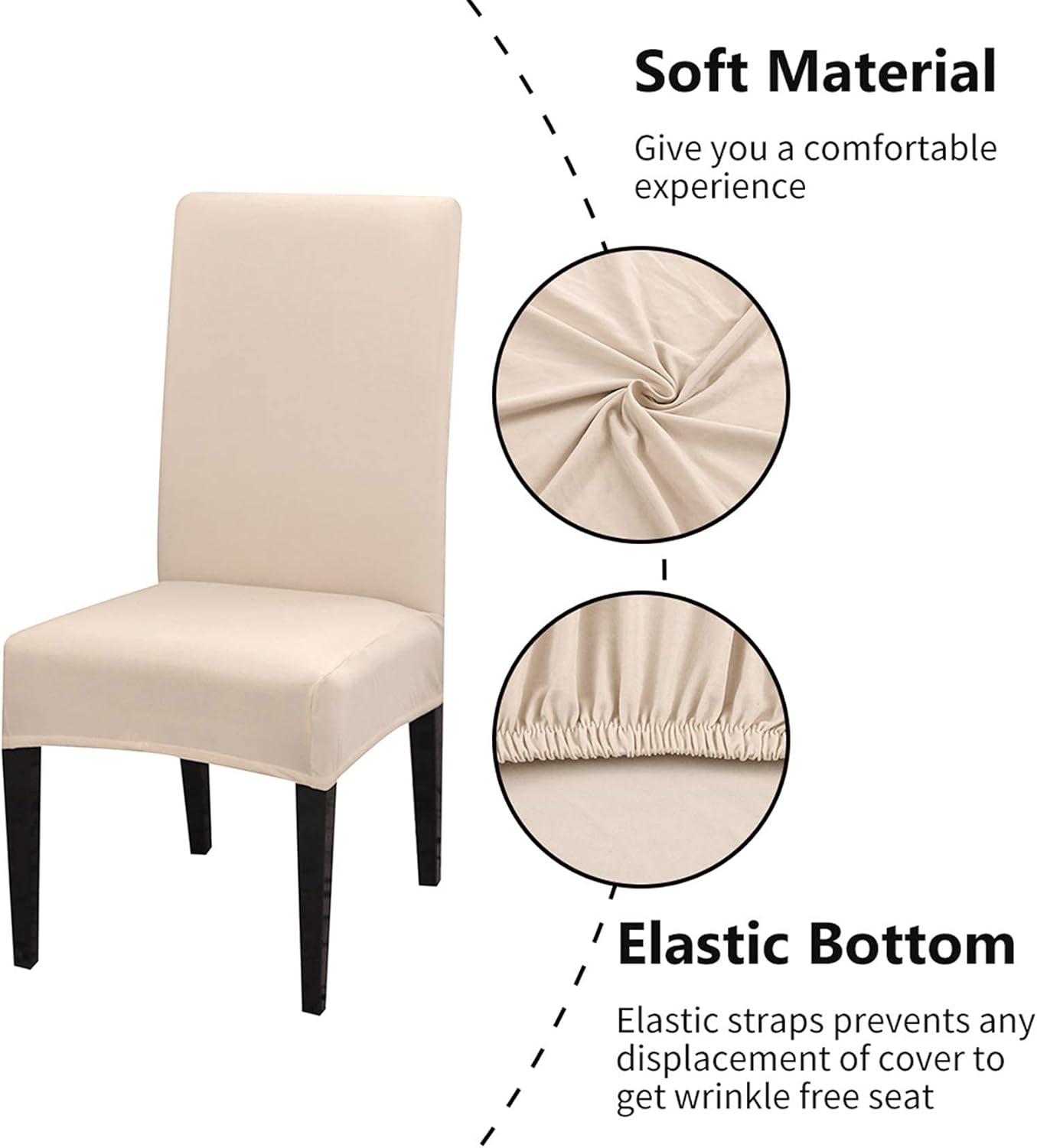 Dining Room Chair Covers, Set of 4 or 6, Stretchy, Removable, Washable, Chair Covers, Decorative Protectors, Seat Covers for Hotel Beige-tfrf Beige 6pcs - Image 3