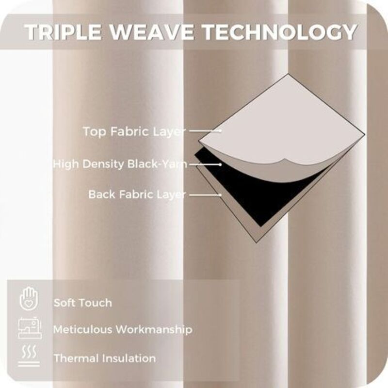 Thermal Insulating Blackout Curtain 140x160 cm Short Beige Interior Small Window Curtains for Living Room Bedroom Set of 2 with Eyelets, by DEBUNS - Image 2