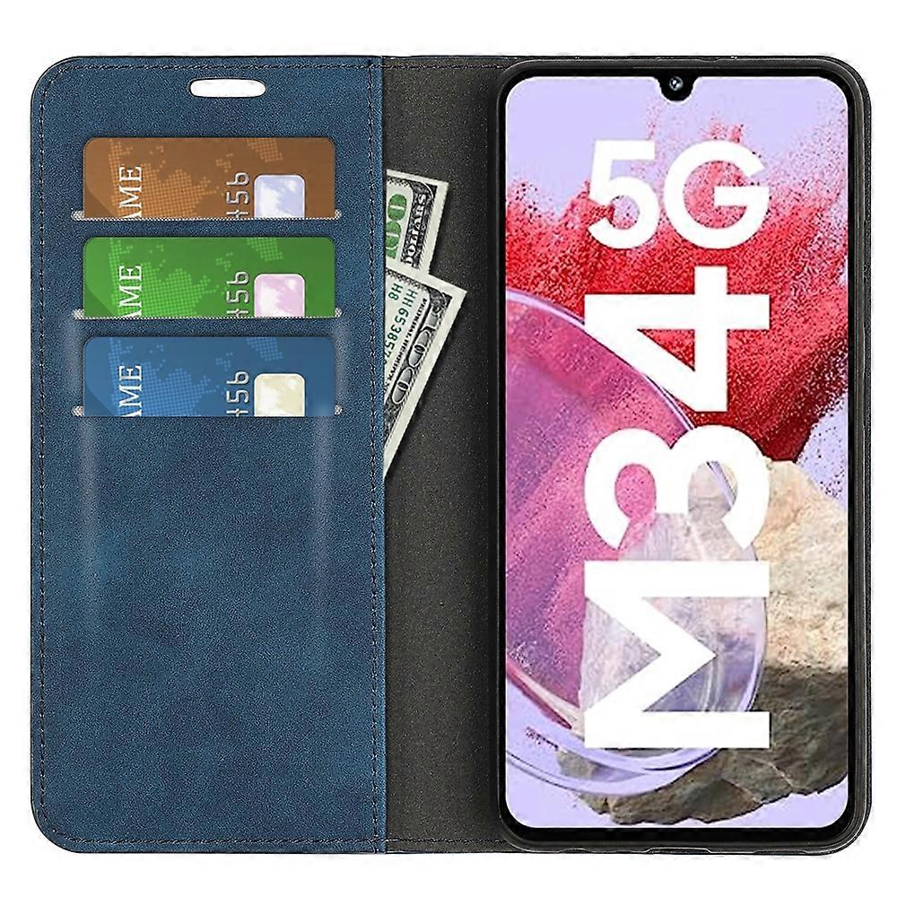 Retro-skin Magnetic Leather Phone Case Dark Blue For Samsung Galaxy M34 5G - Image 4