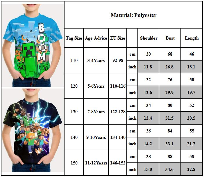 Minecraft T-shirt for boys and girls, cute pattern design, cartoon print, round neck, funny short sleeve top, casual spring summer children G 150cm - Image 2