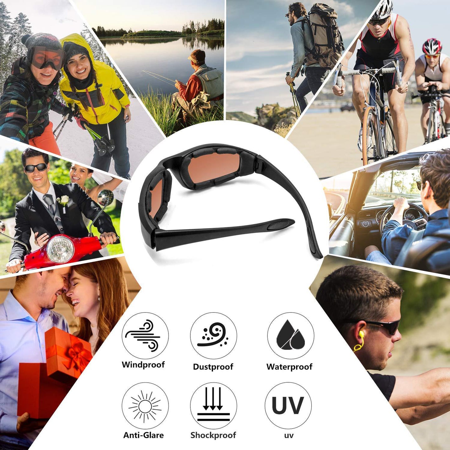 pcs Cycling Glasses Windproof Glasses Desert Dustproof Glasses Cycling Glasses Sports Glasses with Built-in Foam Goggles - Image 4