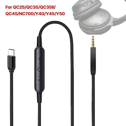 USB-C to 2.5mm Male Cable for QC25/QC35/QC35II/QC45 Headphones with Microphone - Image 2