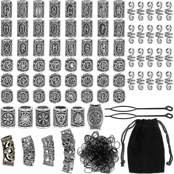 Kryc 80 Rune Beads Set With 300 Rubber Bands, Viking Beard Beads, Antique DIY Hair And Beard Beads, Nordic Hair Jewelry, Braided Bracelet, Pendant