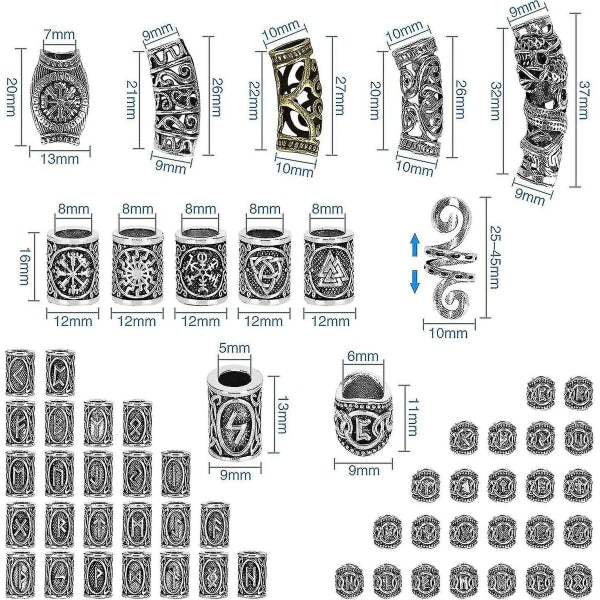 Kryc 80 Rune Beads Set With 300 Rubber Bands, Viking Beard Beads, Antique DIY Hair And Beard Beads, Nordic Hair Jewelry, Braided Bracelet, Pendant - Image 2