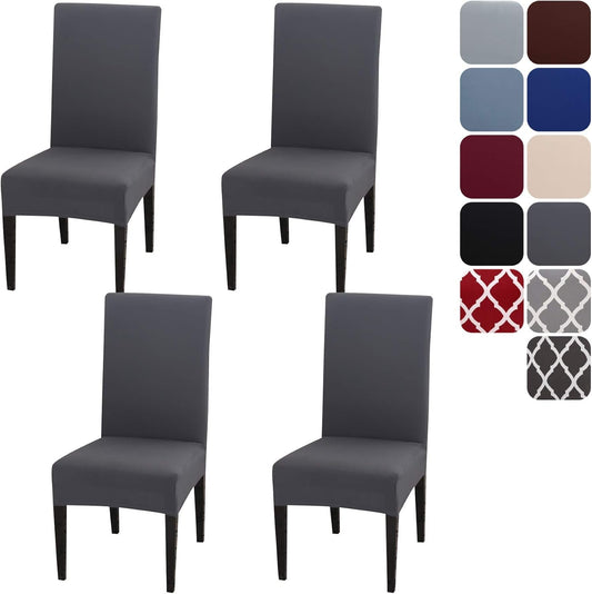 Chair Covers Set of 4 or 6, Stretch Removable Washable Chair Covers Decoration Protection Seat Covers for Hotel grey-tfrf grey 4pcs