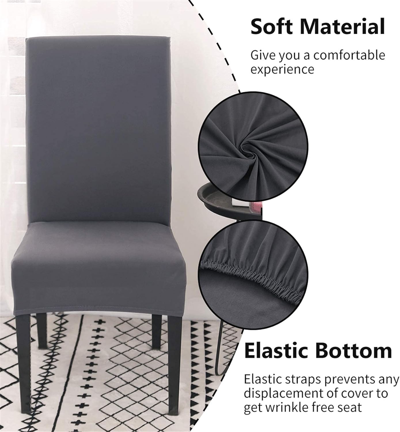 Chair Covers Set of 4 or 6, Stretch Removable Washable Chair Covers Decoration Protection Seat Covers for Hotel grey-tfrf grey 4pcs - Image 2