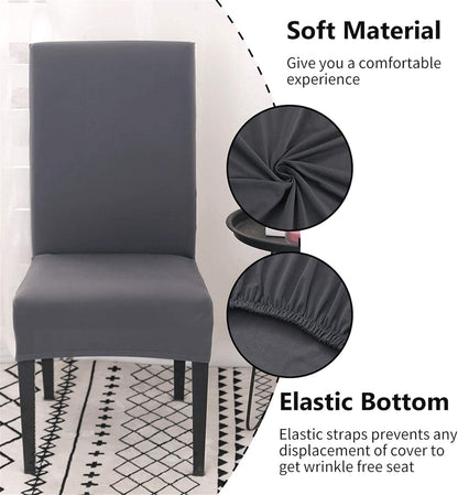 Chair Covers Set of 4 or 6, Stretch Removable Washable Chair Covers Decoration Protection Seat Covers for Hotel grey-tfrf grey 4pcs - Image 2