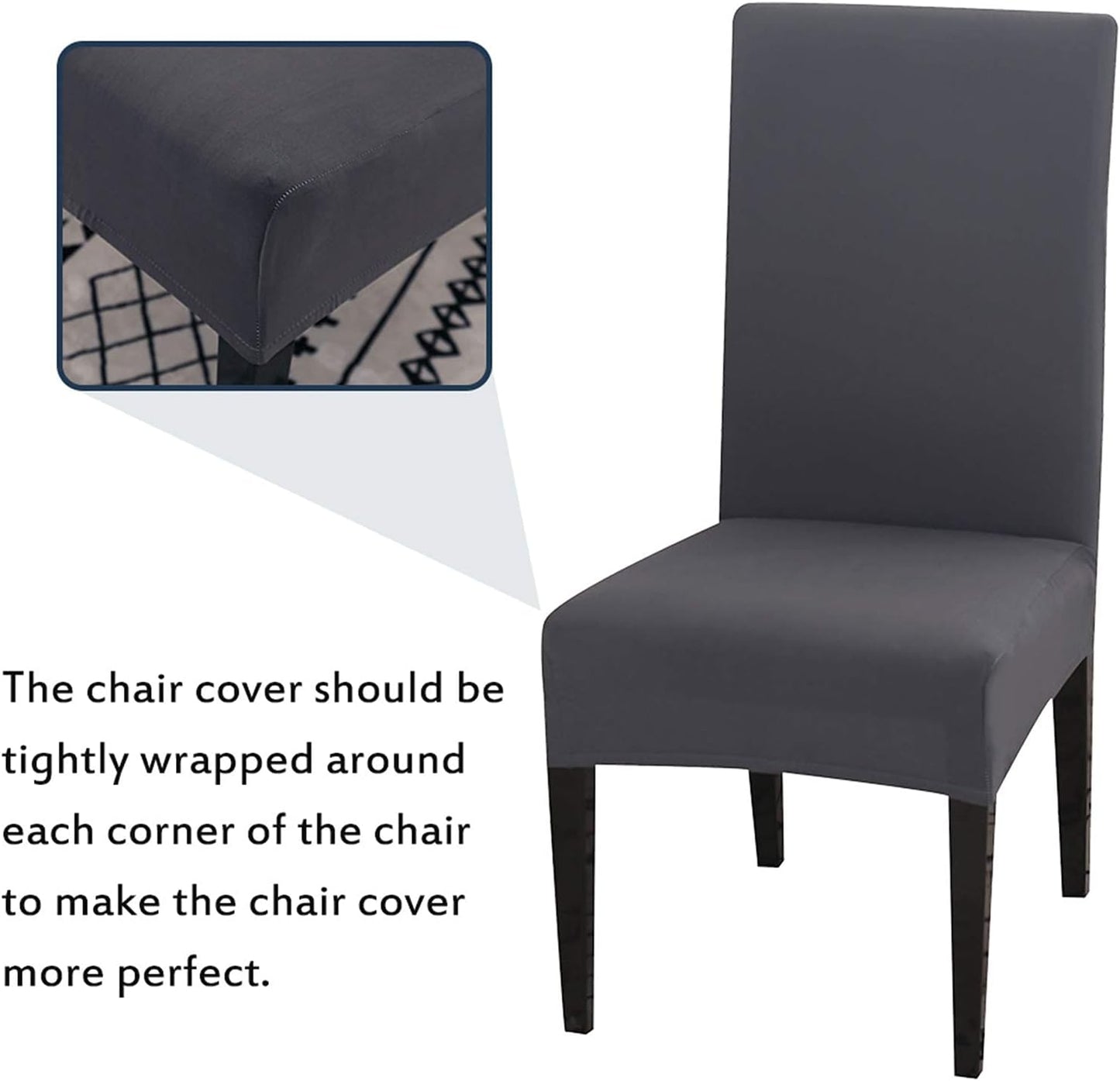 Chair Covers Set of 4 or 6, Stretch Removable Washable Chair Covers Decoration Protection Seat Covers for Hotel grey-tfrf grey 4pcs - Image 3