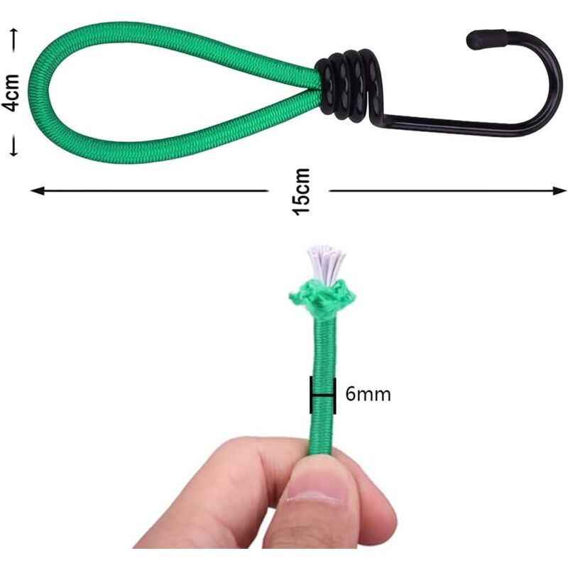 16 Pieces Rubber Straps with Hooks, Tent Rubber Hook, Camping Tent Hook Rubber Strap, for Camping, Tarpaulins, Awnings, Tents--Green - Image 5