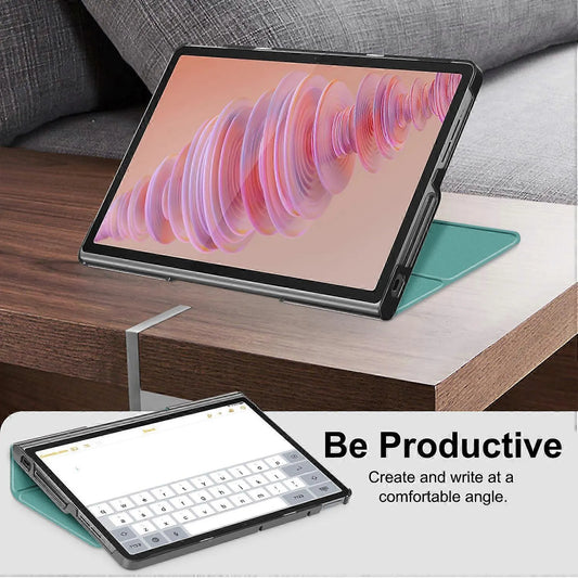 Protective Stand for Lenovo Tab Plus 11.5 inch TB351FU with Heat Dissipation in Leather Blackish Green - Image 2