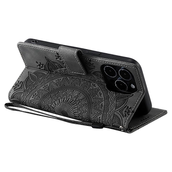 For iPhone 14 Pro Case Embossed Totem Skin Feel Wallet Leather Phone Case_yux - Image 4
