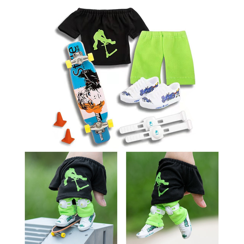 Finger Skateboard With Shoes Mini Scooter Finger Toy Set Gripboard Shoes And Pants Finger Skate Board Mini Skateboard 0.04 Black Series - Image 2