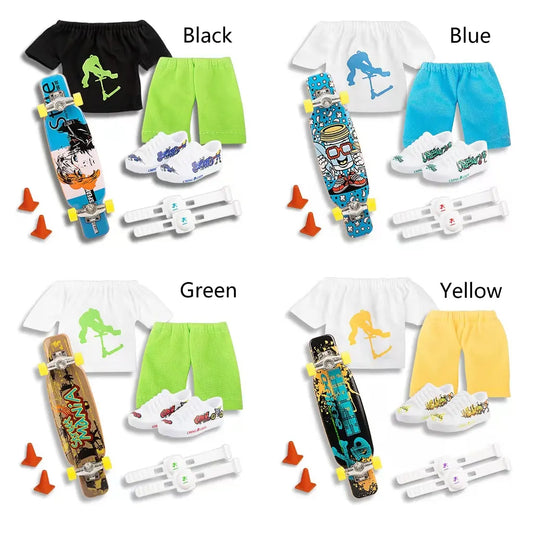 Finger Skateboard With Shoes Mini Scooter Finger Toy Set Gripboard Shoes And Pants Finger Skate Board Mini Skateboard 0.04 Black Series - Image 3