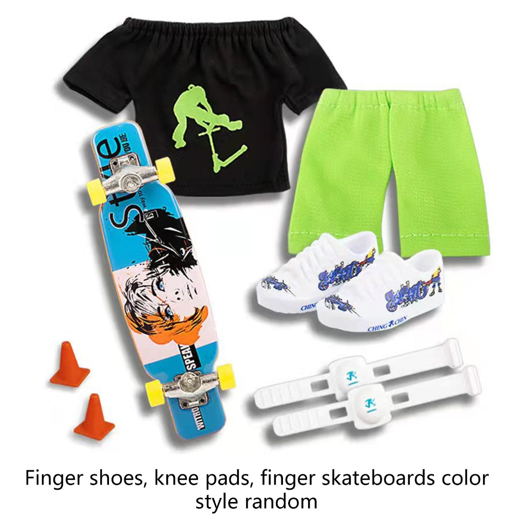 Finger Skateboard With Shoes Mini Scooter Finger Toy Set Gripboard Shoes And Pants Finger Skate Board Mini Skateboard 0.04 Black Series - Image 4