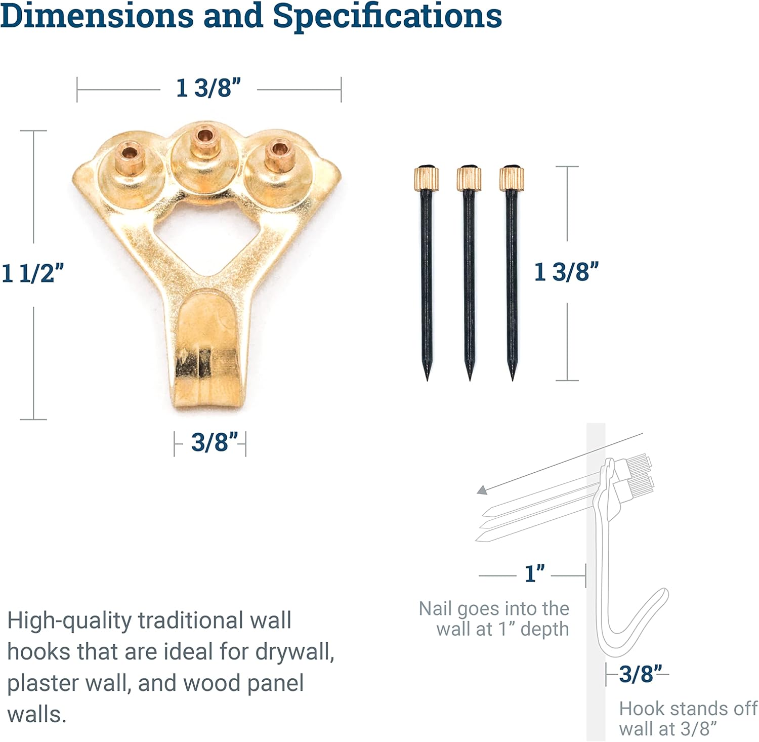 Heavy Duty Picture Hooks Hold Up to 45 kg - 10-pack with Nails | Picture Hooks for Drywall - Mirrors - Image 3