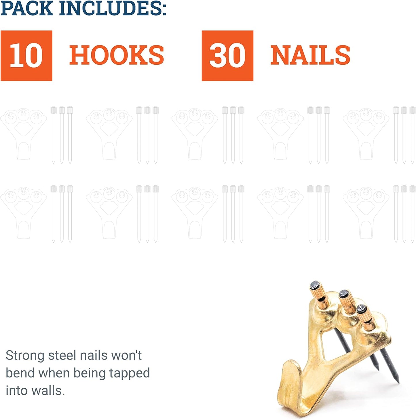 Heavy Duty Picture Hooks Hold Up to 45 kg - 10-pack with Nails | Picture Hooks for Drywall - Mirrors - Image 4