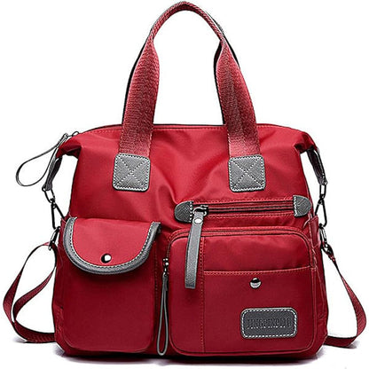 Tote Bag for Women, Spacious Handbag with Multiple Compartments and Zipper, Lightweight Shoulder Bag for Ladies, Nylon Crossbody (Pure Red) Red