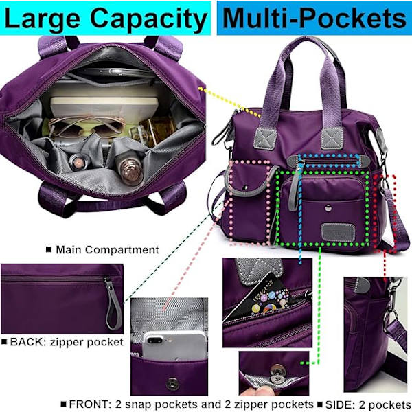 Tote Bag for Women, Spacious Handbag with Multiple Compartments and Zipper, Lightweight Shoulder Bag for Ladies, Nylon Crossbody (Pure Red) Red - Image 4