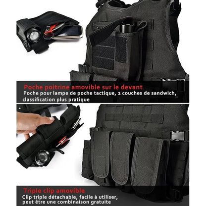 Tactical Vest, Adjustable Plate Carrier for Army, Police, Black - Image 2