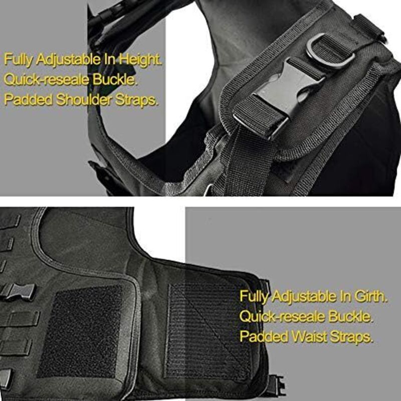 Tactical Vest, Adjustable Plate Carrier for Army, Police, Black - Image 4