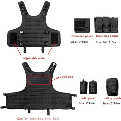 Tactical Vest, Adjustable Plate Carrier for Army, Police, Black - Image 5