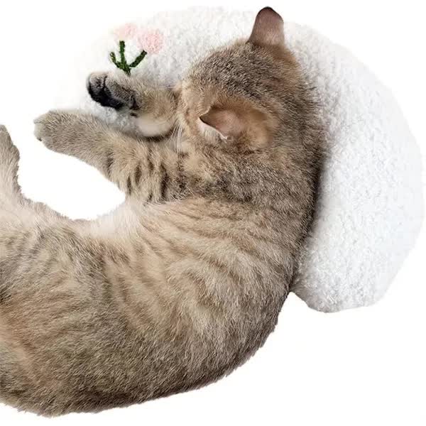 Pet Fur, Cat and Dog Pillow, Relief for Pet Play, Tear and Bite Resistant, U-Shaped Headrest, White - Image 2