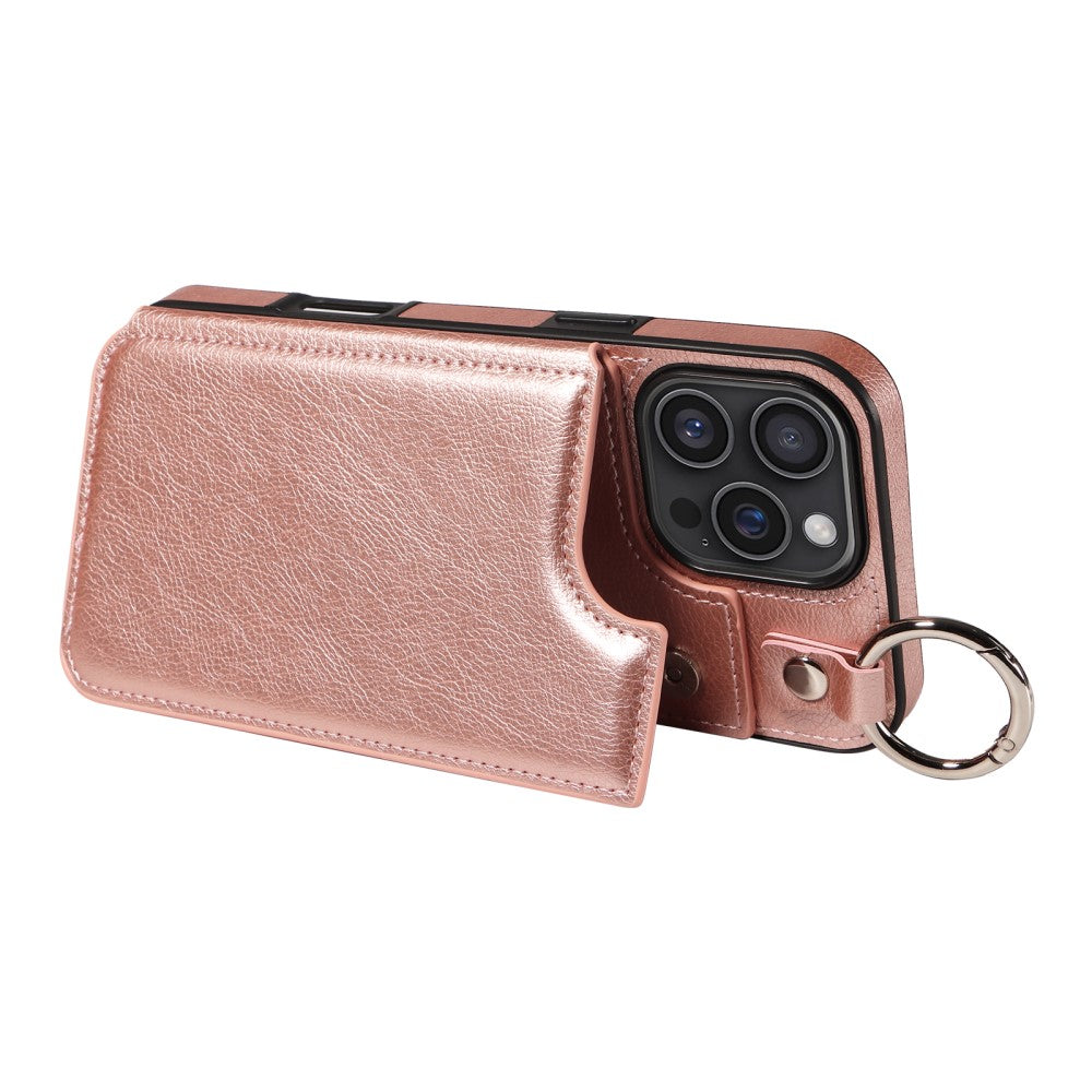 SKALO iPhone 16 Pro Max PU Leather Card Holder with Ring Case - Rose Gold Pink gold_yux - Image 2