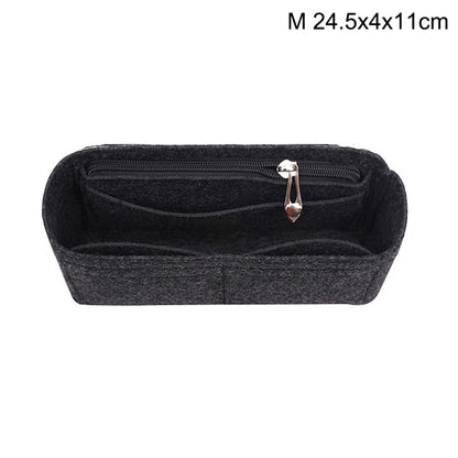 Multi-Pocket Women Insert Bag Handbag in felt fabric Black Black Black M