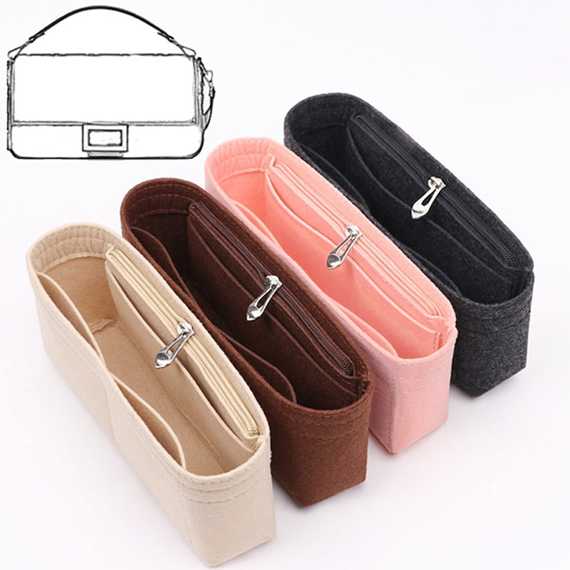 Multi-Pocket Women Insert Bag Handbag in felt fabric Black Black Black M - Image 2