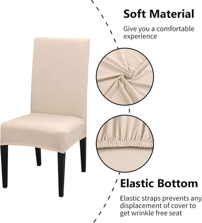 Chair Covers Set of 4 or 6, Stretch Removable Washable Chair Covers Decoration Slipcovers Seat Covers for Hotel beige-tfrf beige 4pcs - Image 2