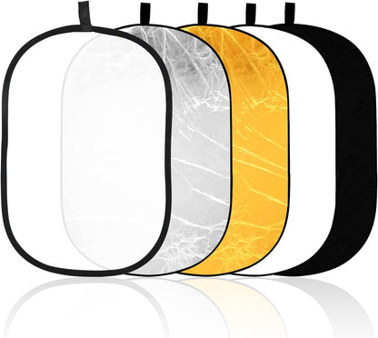 60 x 90 cm Light Reflectors 5-in-1 Photo Foldable Photo Reflector Large Oval Portable Foldable Light Reflector, with Carrying Bag
