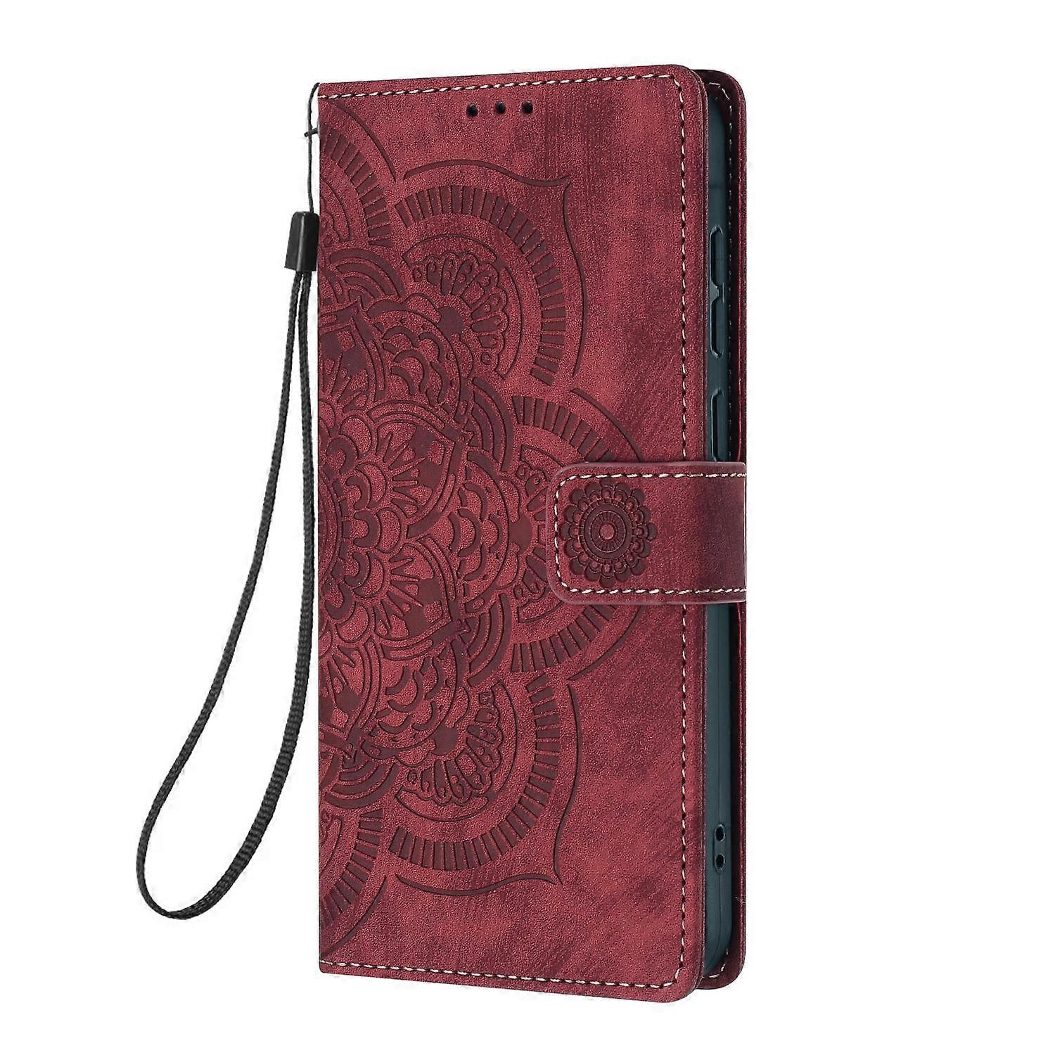 Mandala Embossed Retro Frosted Leather Phone Case Red For Samsung Galaxy S21 Ultra 5G - Image 2
