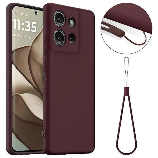 Case for Motorola Edge 50 5G MagSafe Compatible Liquid Silicone Case with Lanyard - Black Multicolor Burgundy