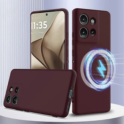 Case for Motorola Edge 50 5G MagSafe Compatible Liquid Silicone Case with Lanyard - Black Multicolor Burgundy - Image 2