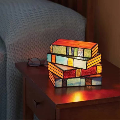Stained Glass Stacked Books Lamp, Stacked Books Glass Lamp Night Light, Reading Corner Table Lamp, Book Lamps, Table Lamp Home Decor - Image 2