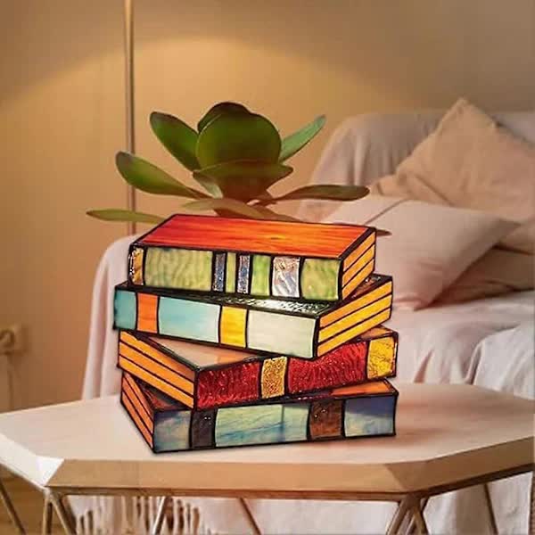 Stained Glass Stacked Books Lamp, Stacked Books Glass Lamp Night Light, Reading Corner Table Lamp, Book Lamps, Table Lamp Home Decor - Image 3
