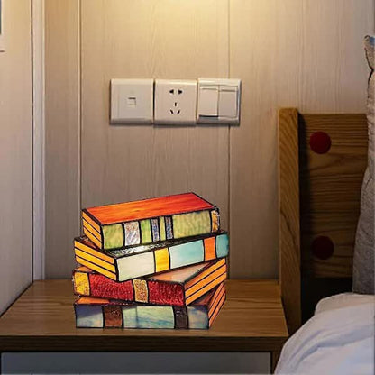Stained Glass Stacked Books Lamp, Stacked Books Glass Lamp Night Light, Reading Corner Table Lamp, Book Lamps, Table Lamp Home Decor - Image 4