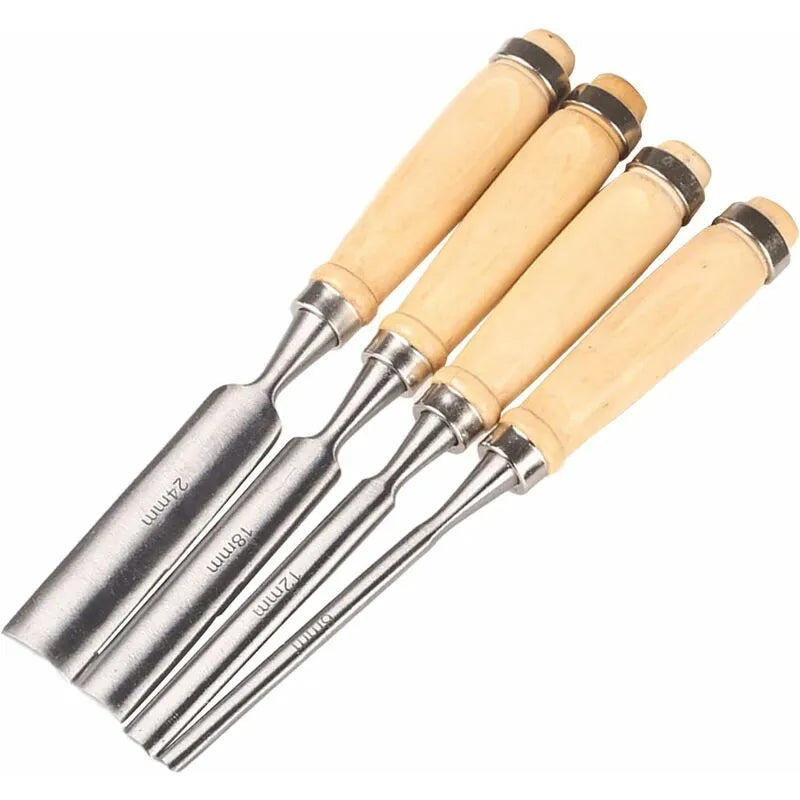 4pcs Artist Carpenter Woodcut Wood Carving Hollow Iron Woodworking Sculpture Chisel Wood Carving Chip Carpentry Mortise Crafts (6mm/12mm/18mm/24mm)